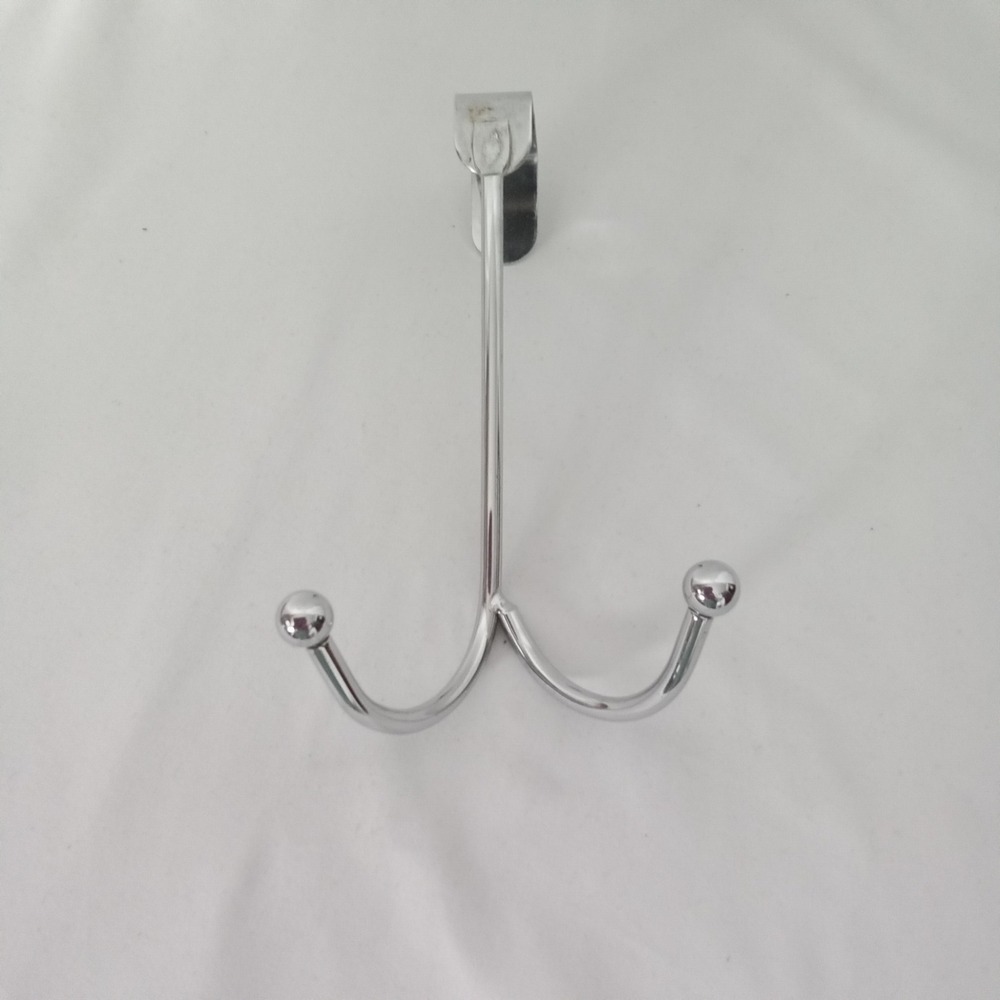 Silver Chrome Over The Door Double Hook Ball Tip Metal Robe Towel Hanger 7 Inch